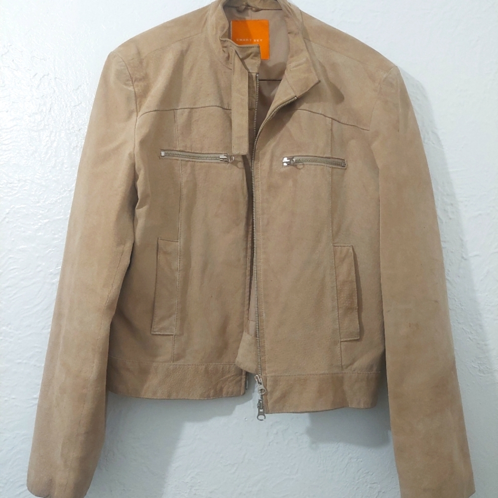 Women's Suede Jacket - Vintage Smart Set Large Camel Colour